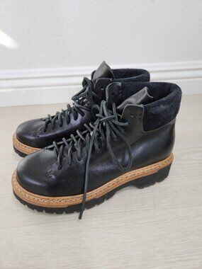 Feit Black Utility Hiker Boots Womens Size 37 US 7 Genuine Leather Handmade